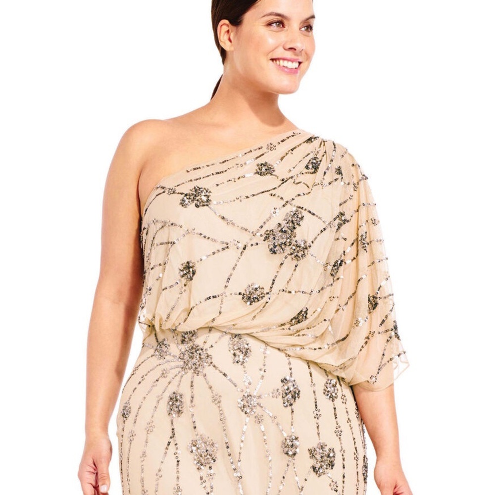 Adrianna Papell One Shoulder Beaded Dress